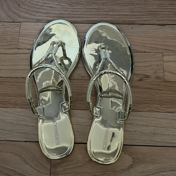 BCBGMAXAZRIA gold mirrored sandals jewelry hardware - Picture 2 of 6